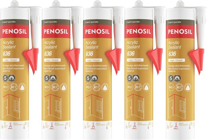 5 akrüülhermeetikut Penosil Acrylic Sealant 636 valge 280 ml