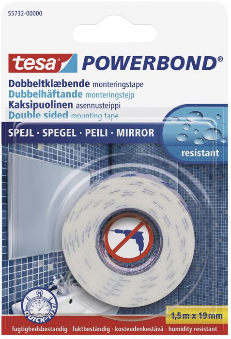 Kahepoolne teip tesa® niiskuskindel 1,5 m x 19 mm