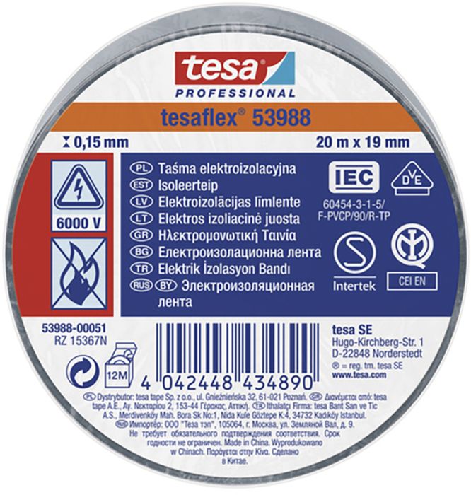 Isoleerteip tesa® Professional Tesaflex 20 m x 19 mm, hall