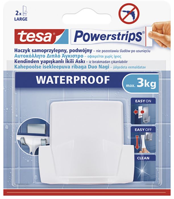 Nagi tesa® Powerstrips Waterproof Large 2-konksuga valge