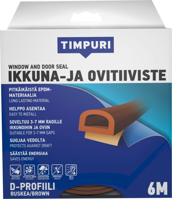 Akna- ja uksetihend Timpuri D-profiil, pruun