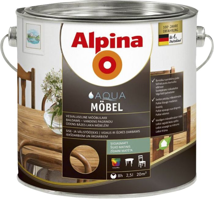 Mööblilakk vesialuseline Alpina Aqua Möbel 2,5 l siidjasmatt