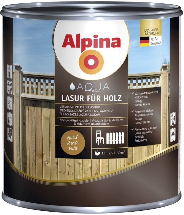 Puidulasuur Alpina Aqua Lasur Für Holz 2,5 l mänd