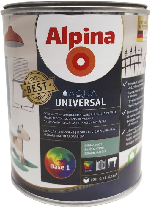 Vesialuseline emailvärv Alpina Aqua Universal siidmatt 0,7 l