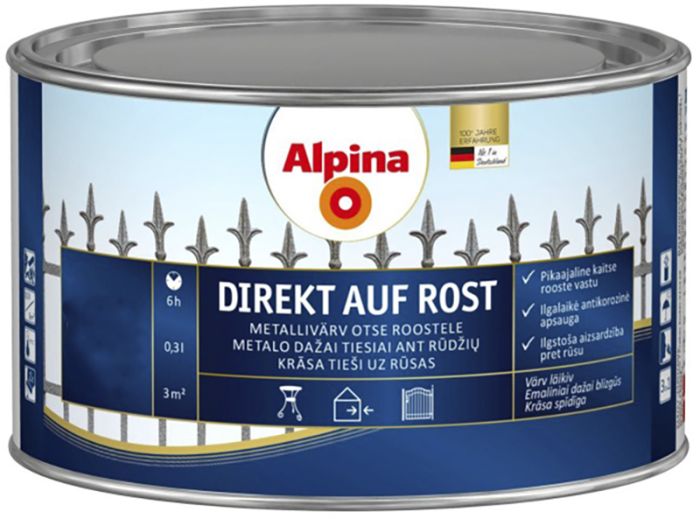 Metallivärv Alpina Direkt Auf Rost 300 ml, elevandiluu läikiv