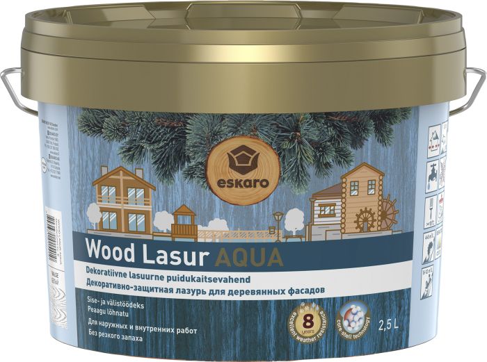 Dekoratiivne puidukaitsevahend Eskaro Wood Lasur Aqua EC ainult toonimiseks 2,5 l