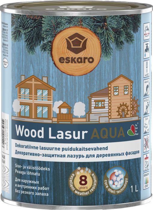 Dekoratiivne puidukaitsevahend Eskaro Wood Lasur Aqua valge 1 l