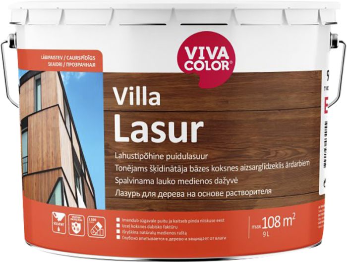 Lahustipõhine puidulasuur Vivacolor Villa Lasur EC ainult toonimiseks 9 l