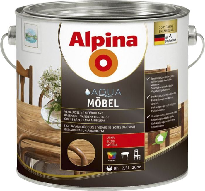 Mööblilakk vesialuseline Alpina Aqua Möbel  2,5 l läikiv