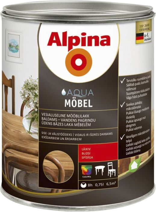 Mööblilakk vesialuseline Alpina Aqua Möbel 0,75 l läikiv