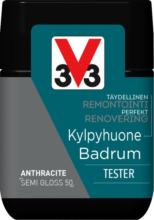 Keraamiliste plaatide värv V33 Kylpyhuone antratsiit tester