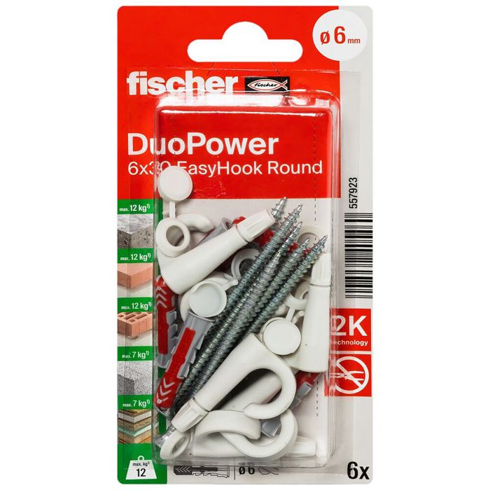 Tüübel ümmarguse konksuga Fischer EasyHook Loop DuoPower 6 x 30 6 tk