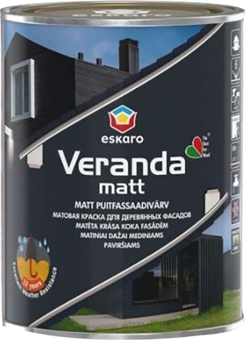 Puitfassaadivärv Eskaro Veranda matt TR ainult toonimiseks 0,9 l