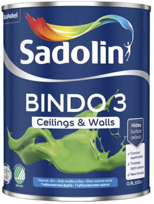 Lae- ja seinavärv Sadolin Bindo 3 BW valge 0,9 l