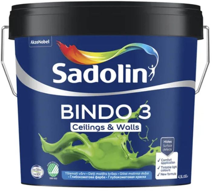 Lae- ja seinavärv Sadolin Bindo 3 BW valge 4,5 l