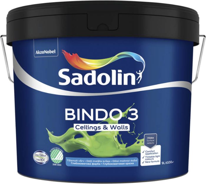 Lae- ja seinavärv Sadolin Bindo 3 BW valge 9 l