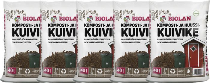 5 kotti Komposti-ja kuivkäimlaturvast Biolan 40 l