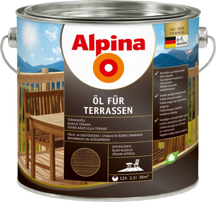 Terrassiõli Alpina Öl Für Terrassen, keskmine 2,5 l